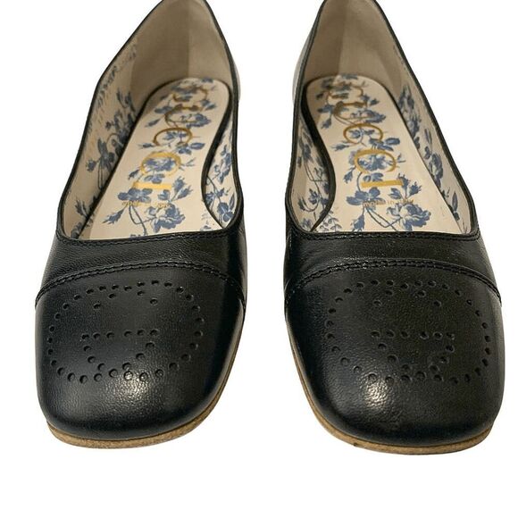 Gucci Hills GG Logo Ballet Flats EU 36.5 US 6.5 Cap Toe Double G Leather - Picture 4 of 14